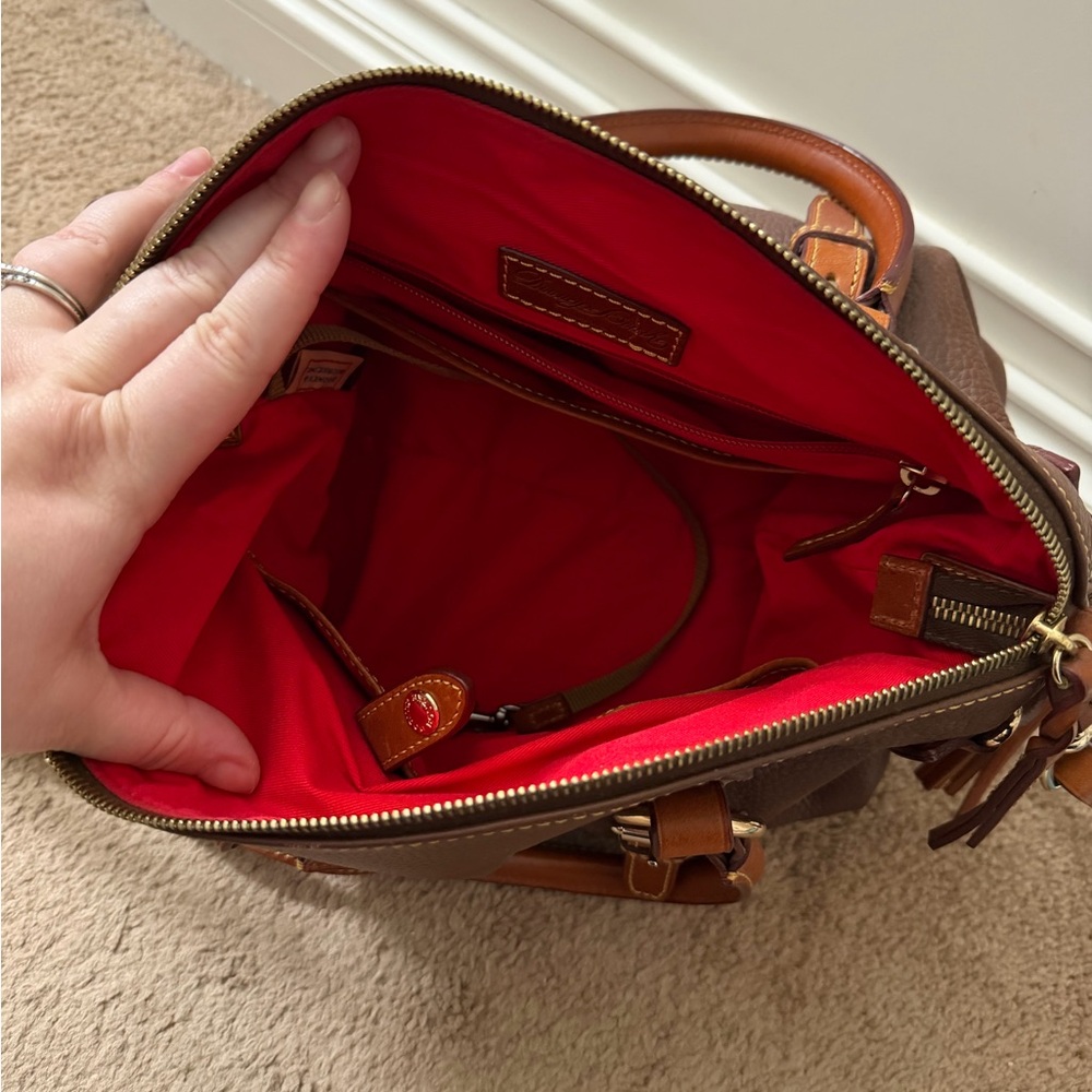 Dooney & Bourke Brown Pebble Leather Bristol Bag w/ Red Lining EUC!!! - Picture 10 of 12
